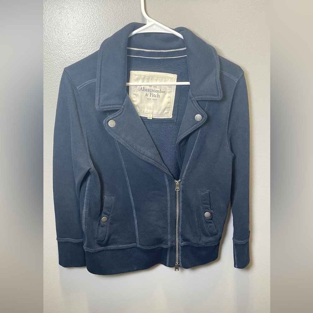 Abercrombie & Fitch Women's Moto Style Navy Blue Long Sleeve Jacket Size Large